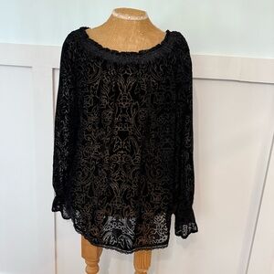 Tantrums Velvet Burnout Blouse Women’s Med‎ Black Floral Holiday Whimsigoth Y2k